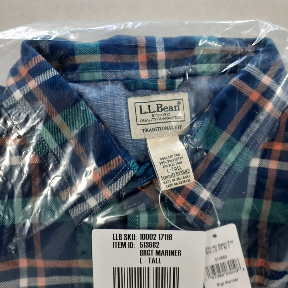 LL Bean Flannel Shirt Mens Long Sleeve L Tall Plaid Traditional Fit NWT Sealed - Picture 2 of 12